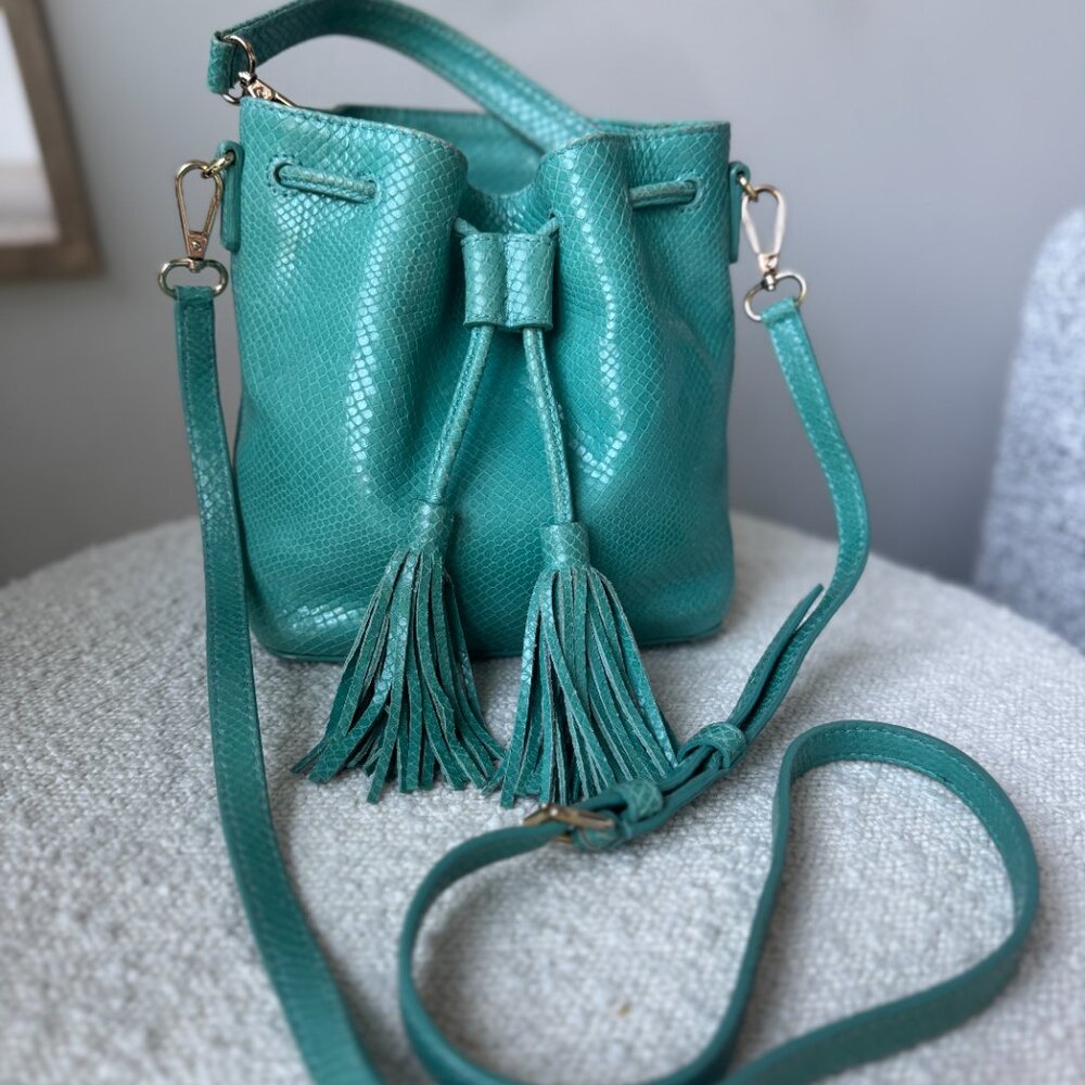 TUSK Small Bucket Bag with Cute Tassel! REAL LEATHER